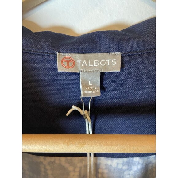 NWT T by Talbots Athletic Dress Tie Waist Sleeveless Collar Blue Cream L New - Picture 3 of 5